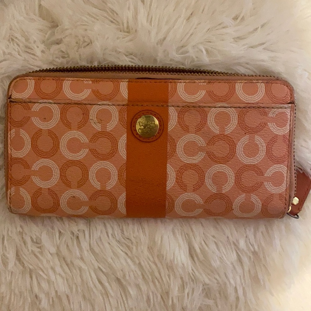 Coach Orange Accordion Zipper Wallet